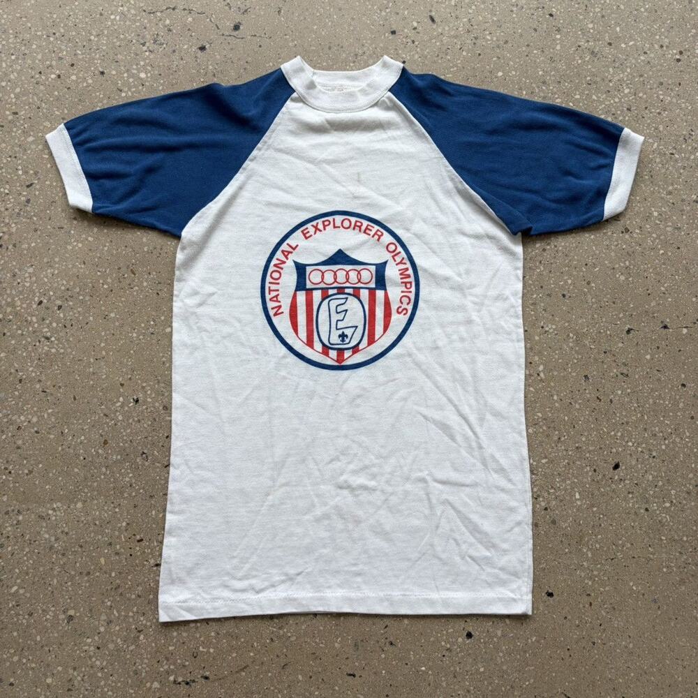 Vintage 70s National Explorer Olympics White/Blue T-Shirt